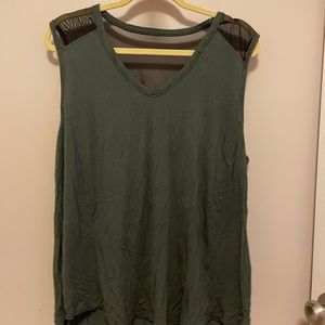 Lola Getts Green Active Tank Mesh Panel Hi Low Hem